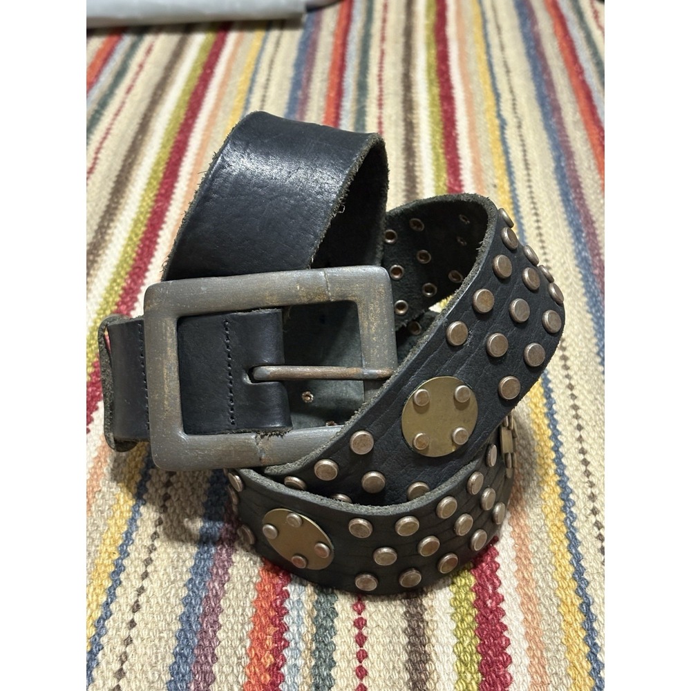 Vintage Diesel Studded Leather Belt Made in Italy Sz 40 Y2K Brass Punk Metal Emo